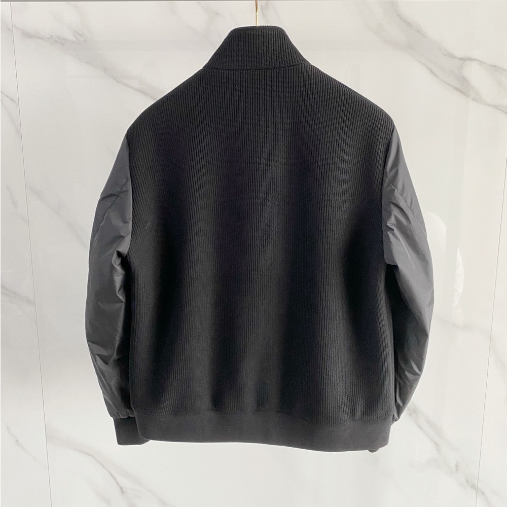 Prada Black Mixed-Media Varsity Bomber Jacket - Picture 3 of 9